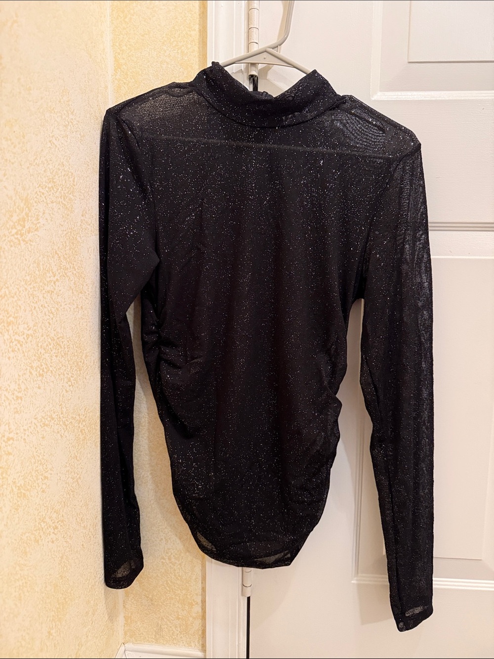 Black Sheer Sparkle Long-Sleeve Mock Neck Top